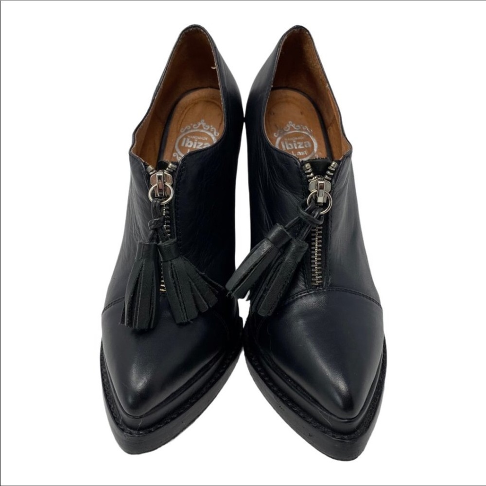 Jeffery Campbell Black Leather Loafer Heels Tassel